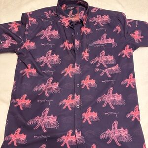 Retro Rifle Saws and Macaws button down XL